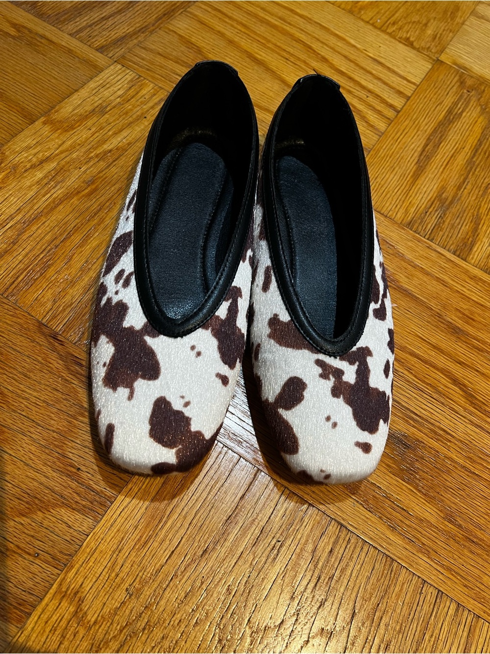 Amazon Brown & White Cow-Print Slip-On Flats